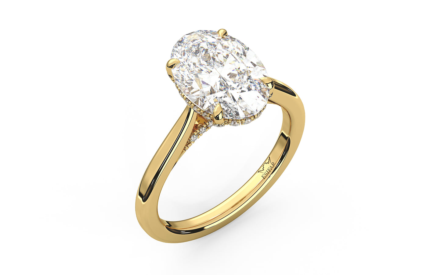 Hidden Halo with Simple Band - Oval - perspective top YG