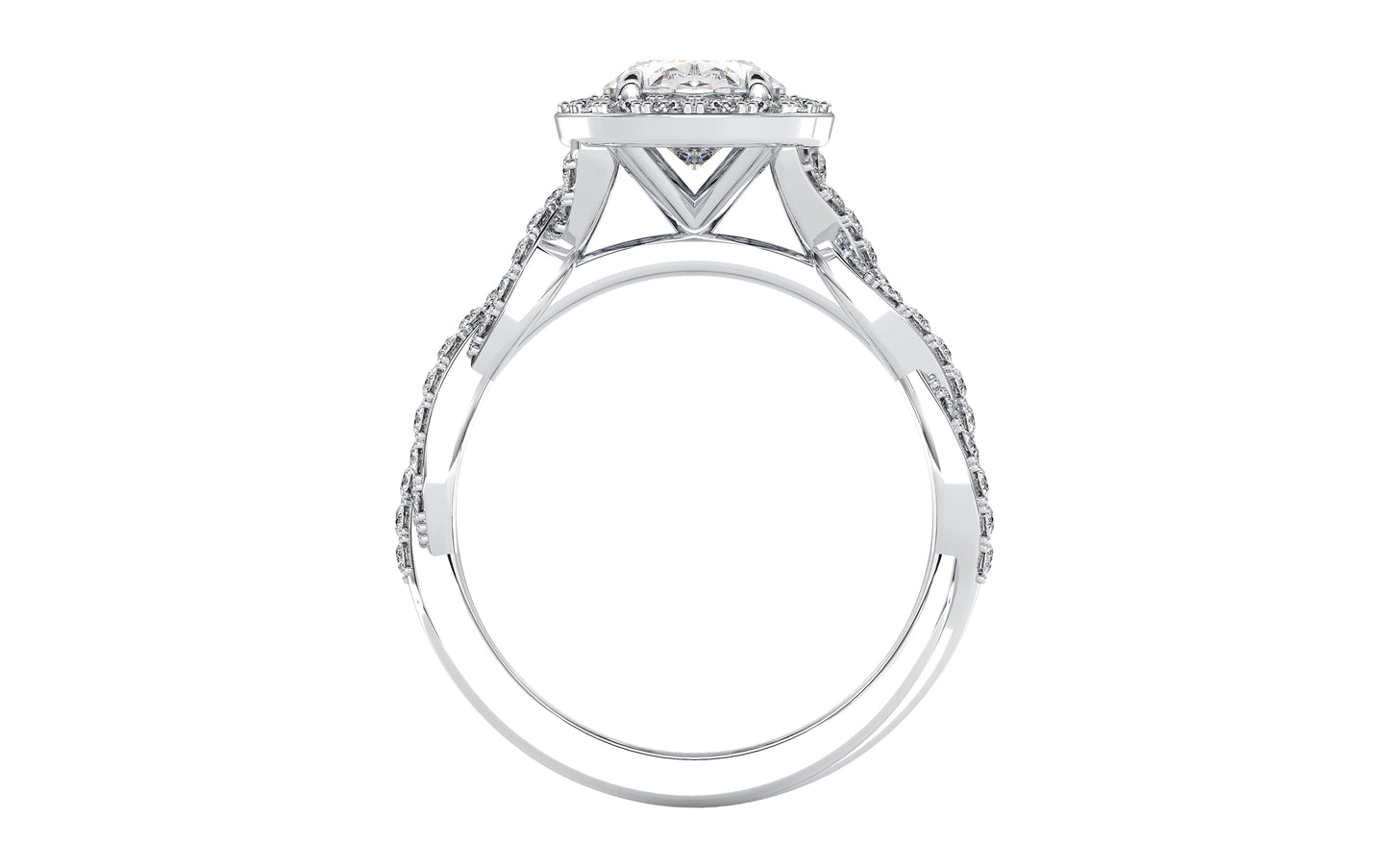 Oval Diamond Halo Twisted Shank Engagement Ring - front