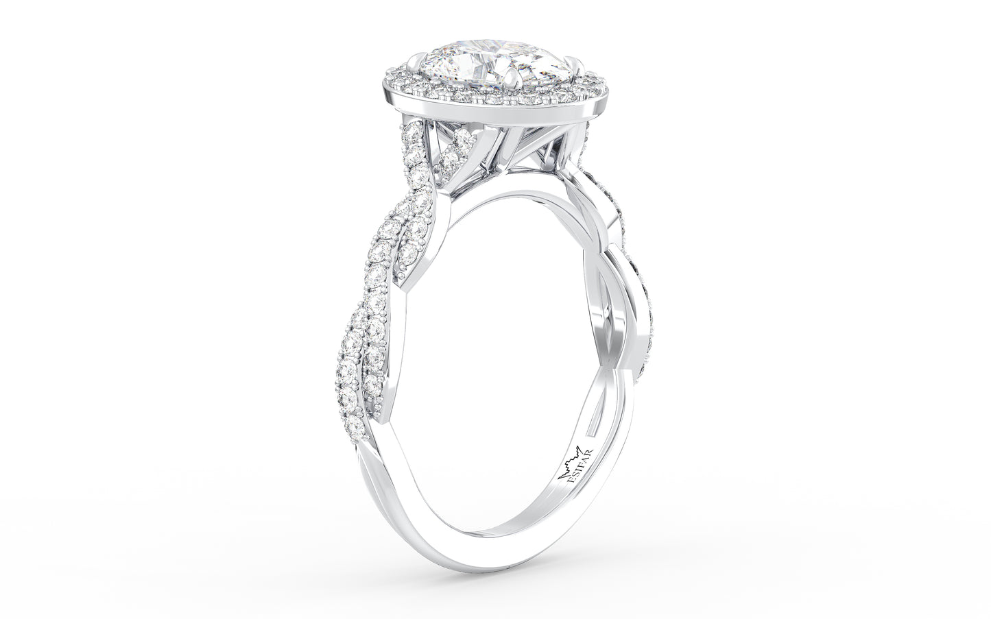 Oval Diamond Halo Twisted Shank Engagement Ring - perspective