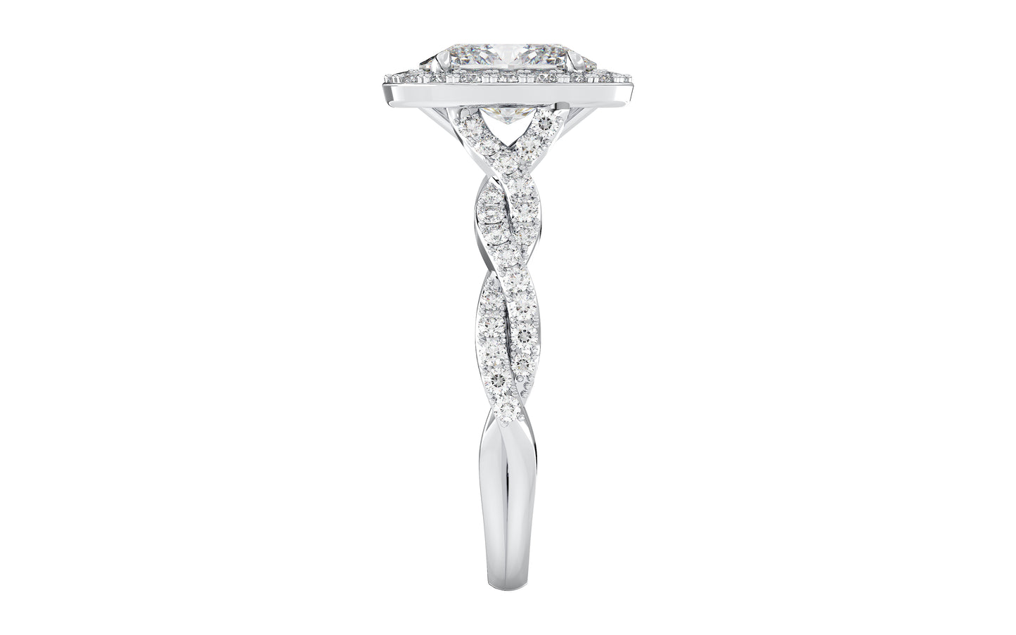 Oval Diamond Halo Twisted Shank Engagement Ring - right