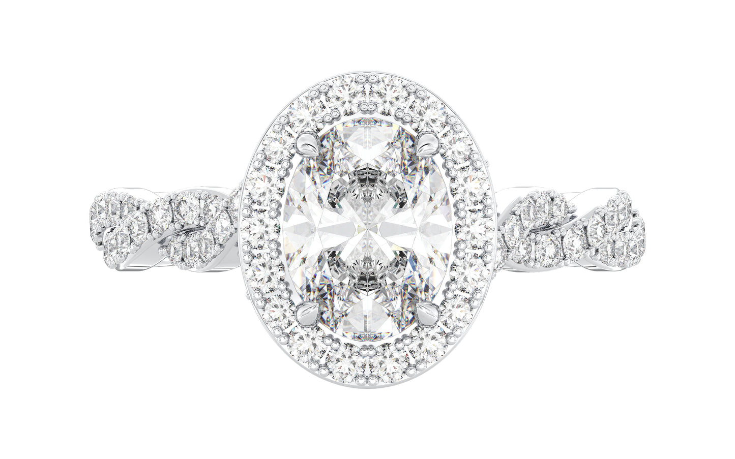 Oval Diamond Halo Twisted Shank Engagement Ring - top