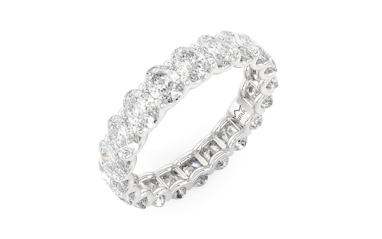 Dazzling eternity ring featuring a continuous row of shimmering oval diamonds in a U-Gallery setting. This expertly crafted ring is designed for maximum sparkle and brilliance, embodying timeless elegance and luxury.