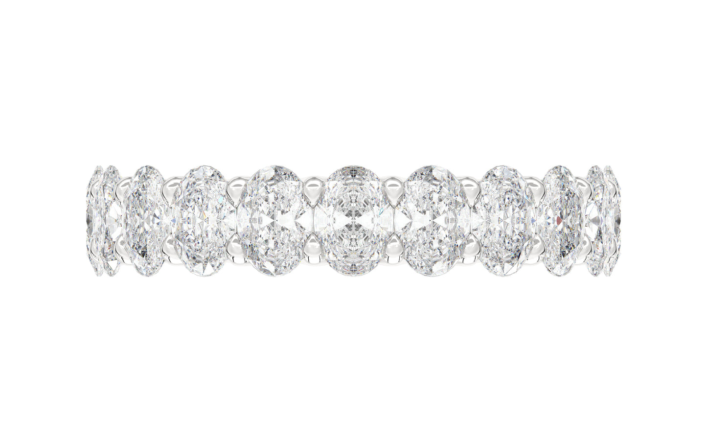 Dazzling eternity ring featuring a continuous row of shimmering oval diamonds in a U-Gallery setting. This expertly crafted ring is designed for maximum sparkle and brilliance, embodying timeless elegance and luxury.