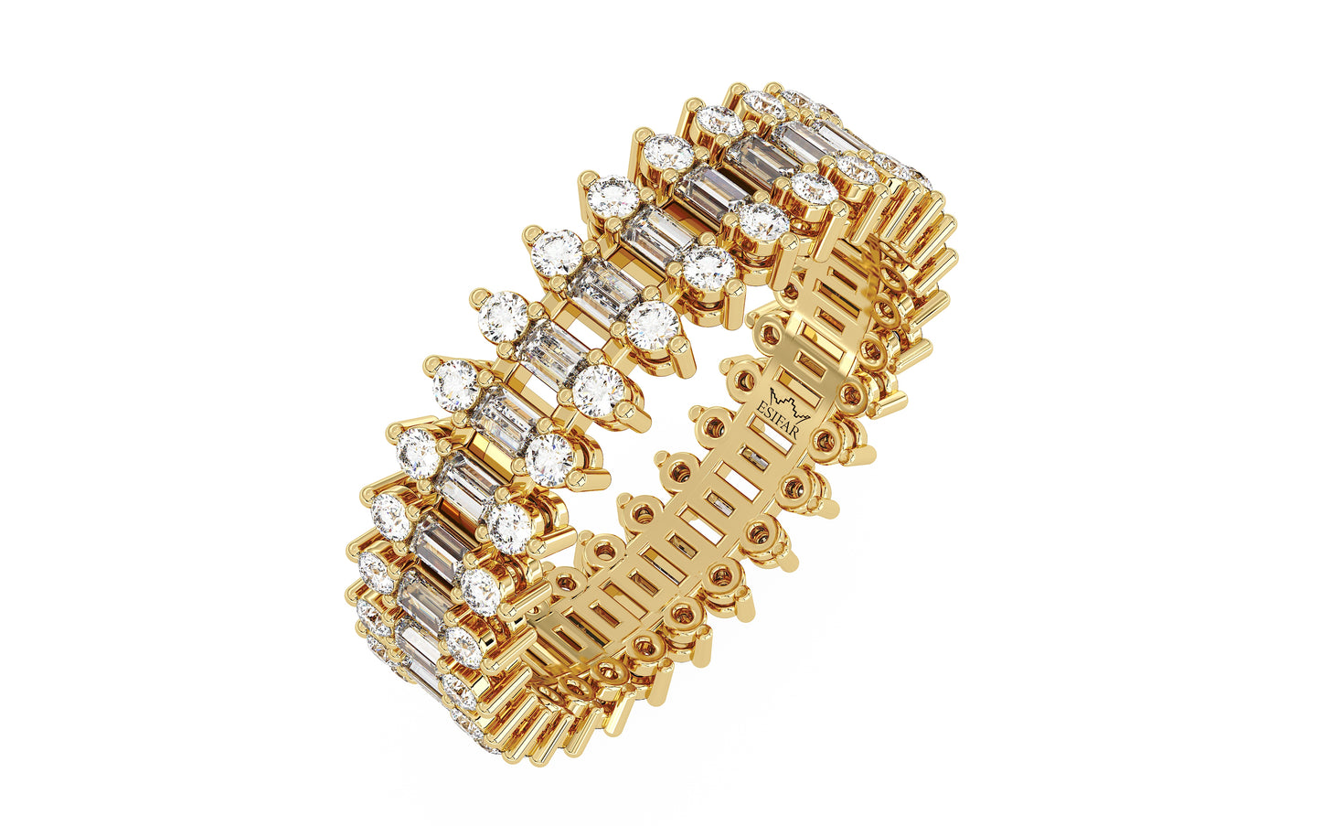 Round and Emerald-Cut Diamond Eternity Ring in Double-Gallery - perspective top