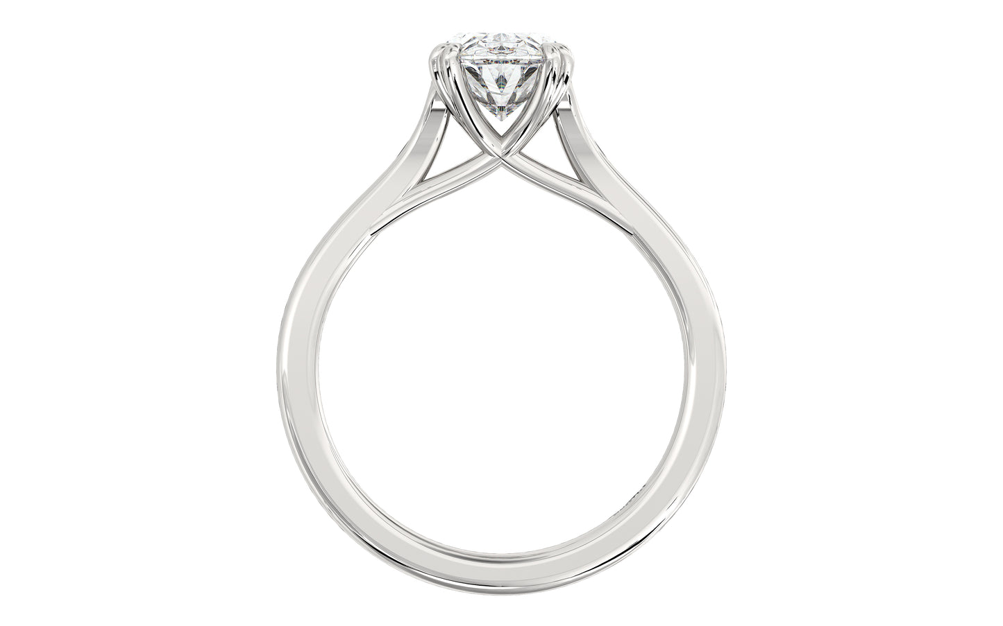 Golden oval solitaire diamond ring with twisted double prongs, symbolizing timeless love and romance.