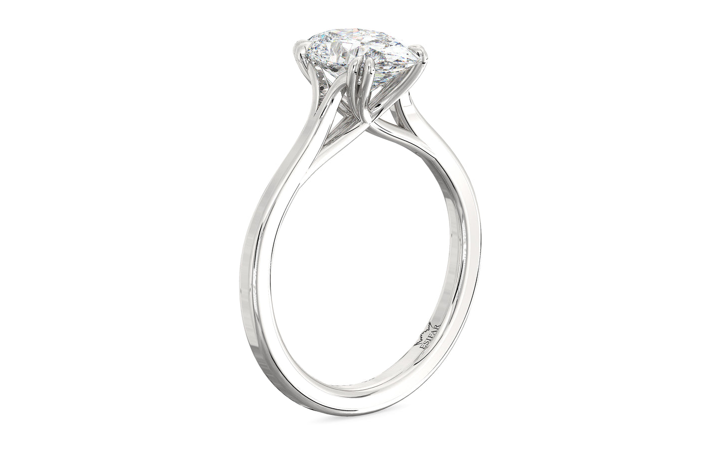 Golden oval solitaire diamond ring with twisted double prongs, symbolizing timeless love and romance.
