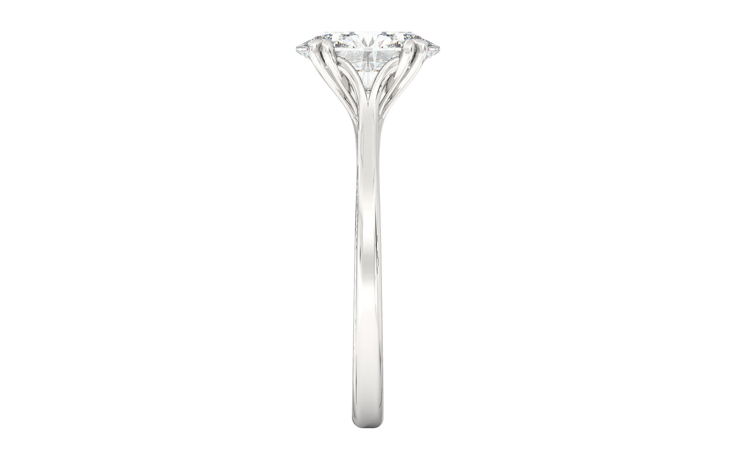 Golden oval solitaire diamond ring with twisted double prongs, symbolizing timeless love and romance.