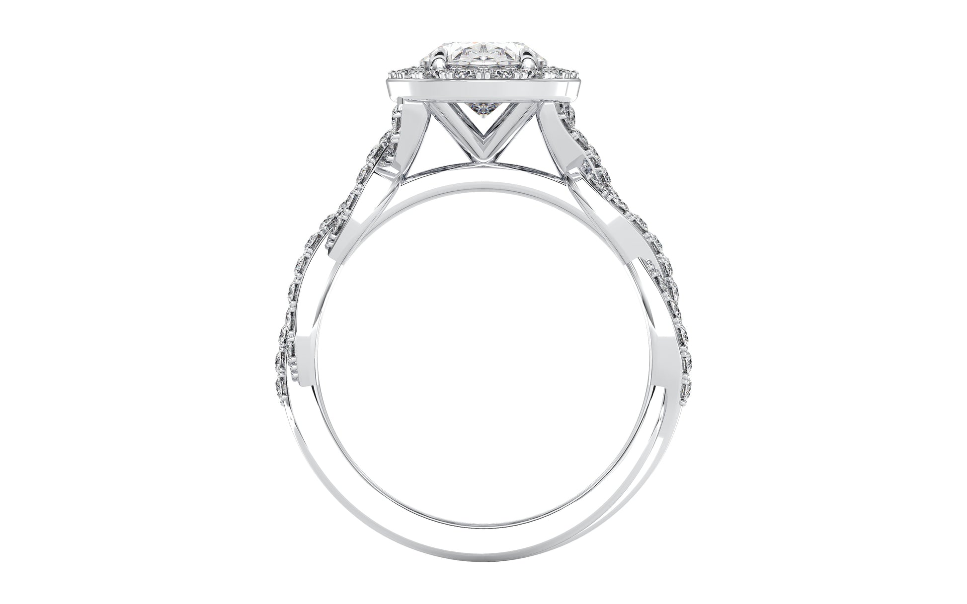 Oval Diamond Halo Twisted Shank Engagement Ring - front