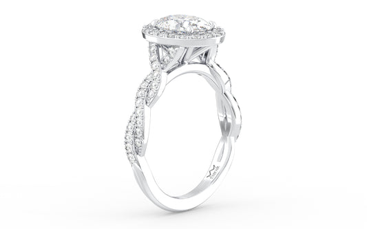 Oval Diamond Halo Twisted Shank Engagement Ring - perspective