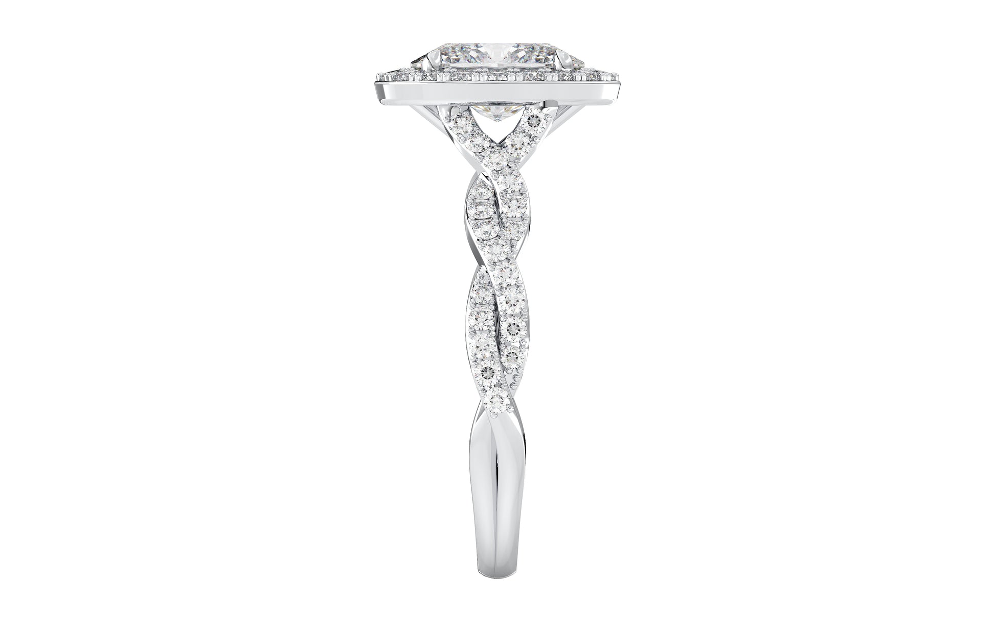Oval Diamond Halo Twisted Shank Engagement Ring - right