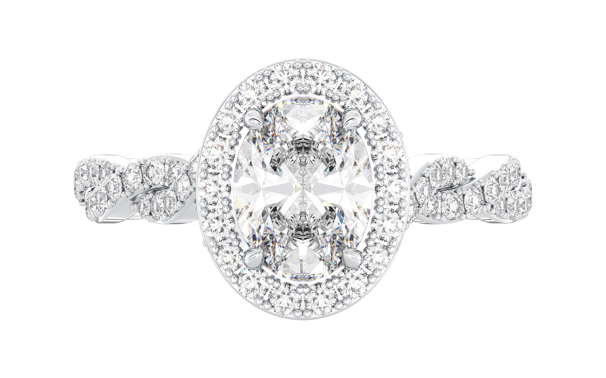 Oval Diamond Halo Twisted Shank Engagement Ring - top