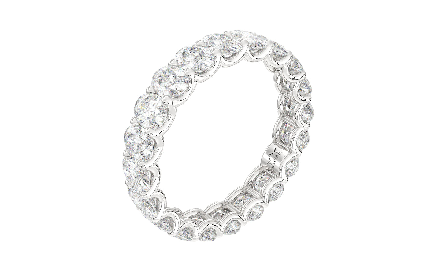 Dazzling eternity ring featuring a continuous row of shimmering oval diamonds in a U-Gallery setting.  This expertly crafted ring is designed for maximum sparkle and brilliance, embodying timeless elegance and luxury.