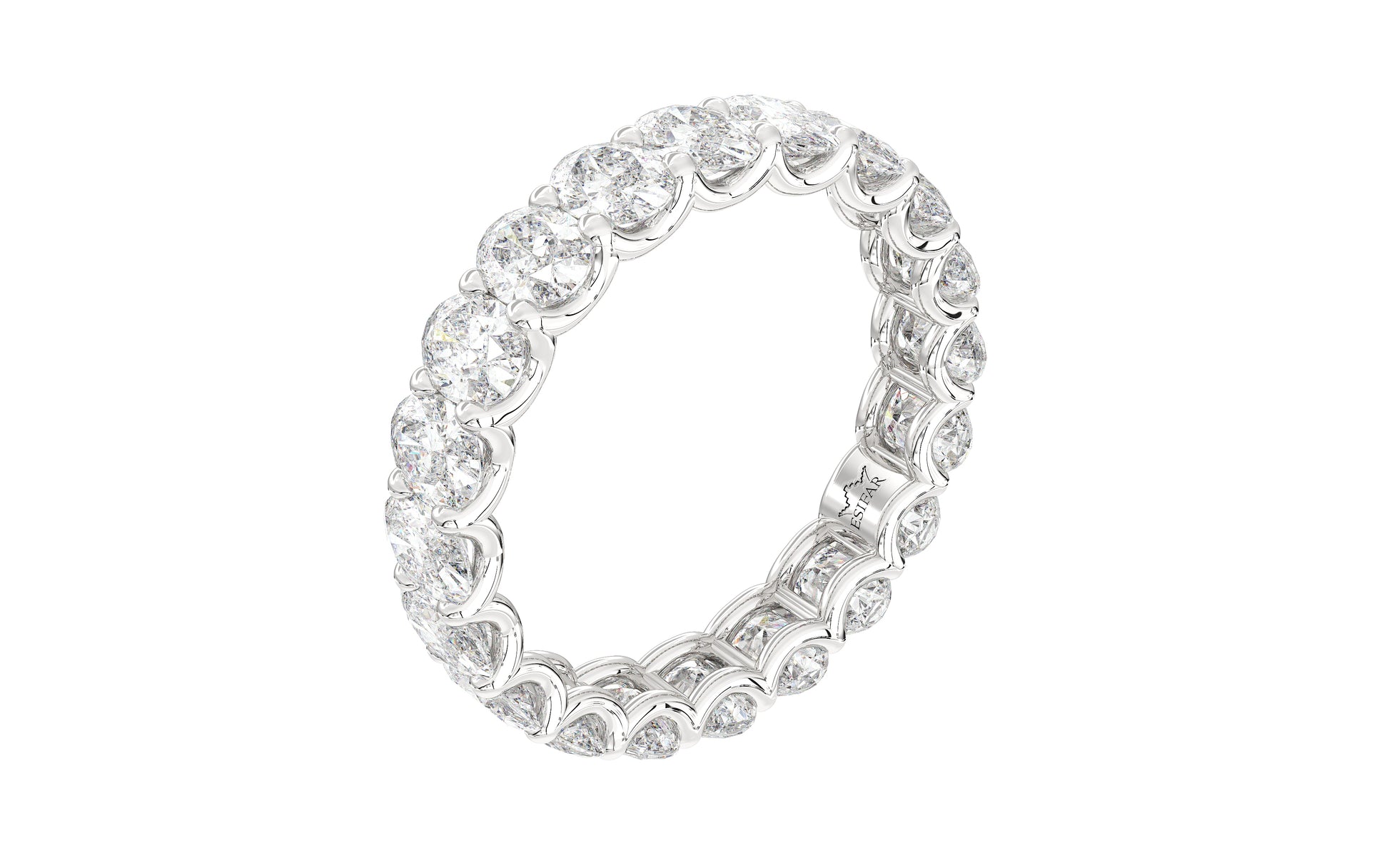 Dazzling eternity ring featuring a continuous row of shimmering oval diamonds in a U-Gallery setting.  This expertly crafted ring is designed for maximum sparkle and brilliance, embodying timeless elegance and luxury.