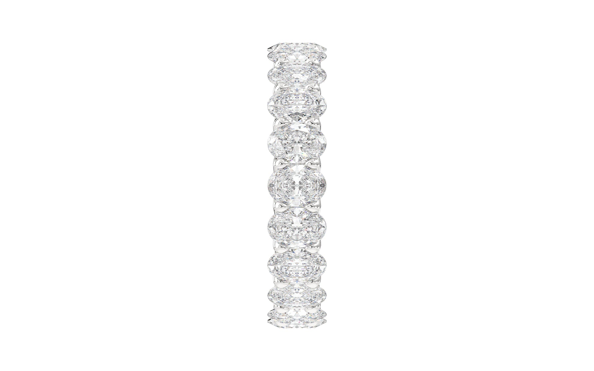 Dazzling eternity ring featuring a continuous row of shimmering oval diamonds in a U-Gallery setting.  This expertly crafted ring is designed for maximum sparkle and brilliance, embodying timeless elegance and luxury.