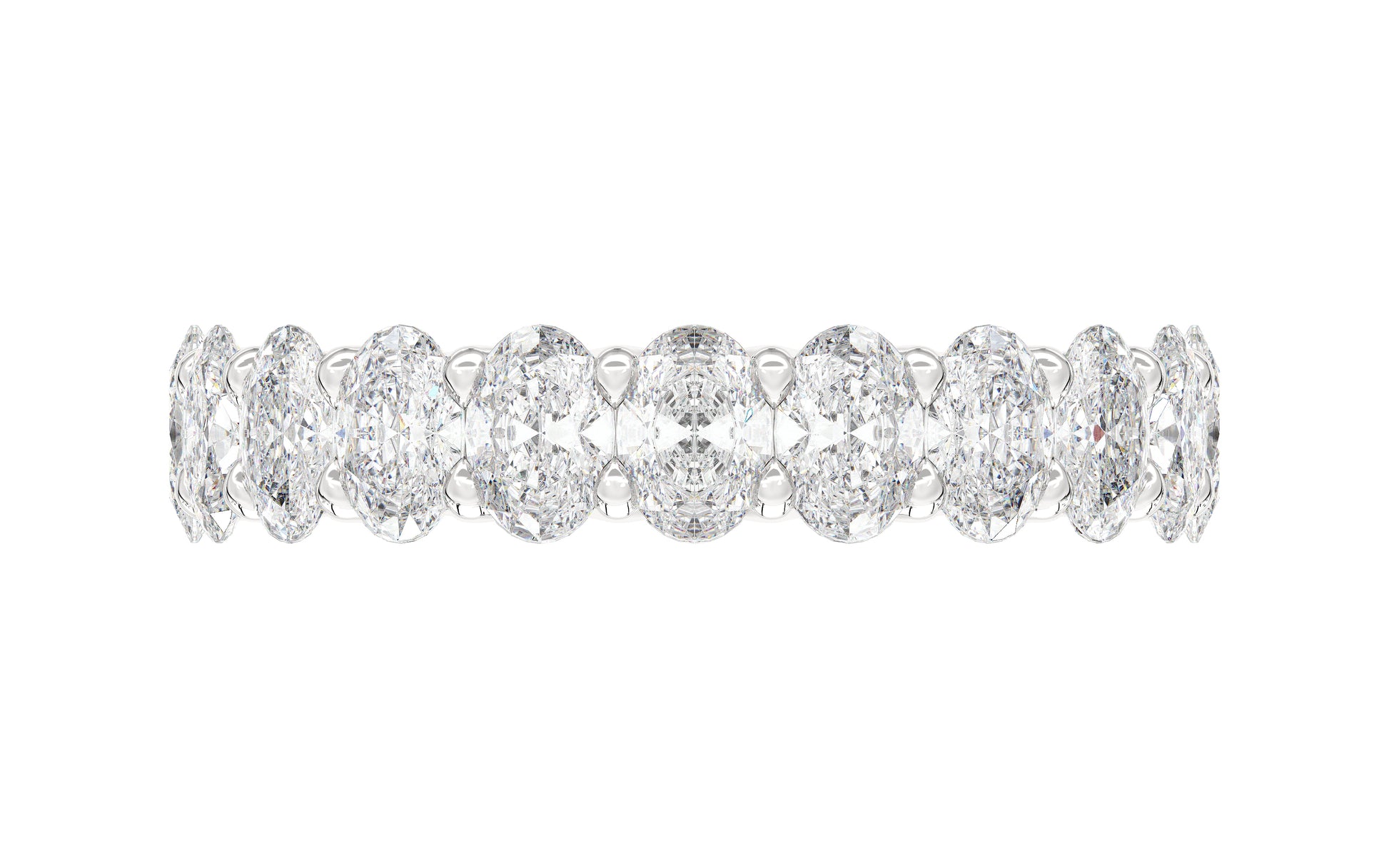 Dazzling eternity ring featuring a continuous row of shimmering oval diamonds in a U-Gallery setting.  This expertly crafted ring is designed for maximum sparkle and brilliance, embodying timeless elegance and luxury.
