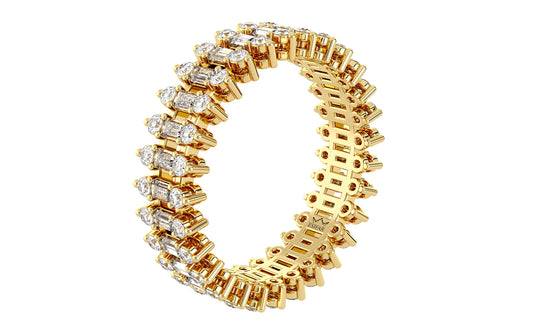 Round and Emerald-Cut Diamond Eternity Ring in Double-Gallery - perspective