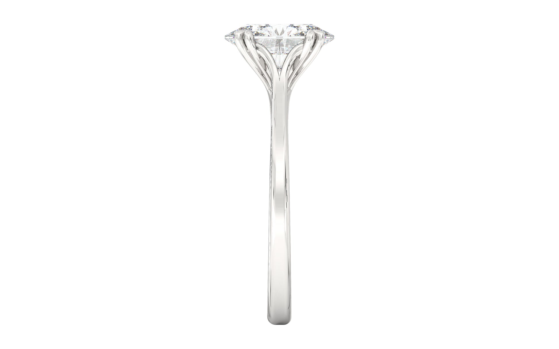 Golden oval solitaire diamond ring with twisted double prongs, symbolizing timeless love and romance.