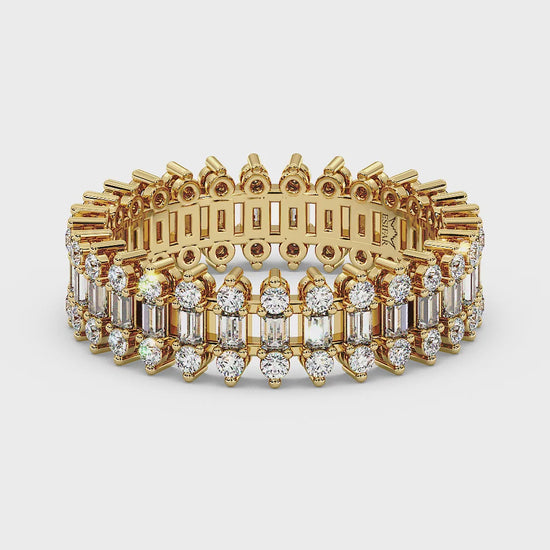 Round and Emerald-Cut Diamond Eternity Ring in Double-Gallery