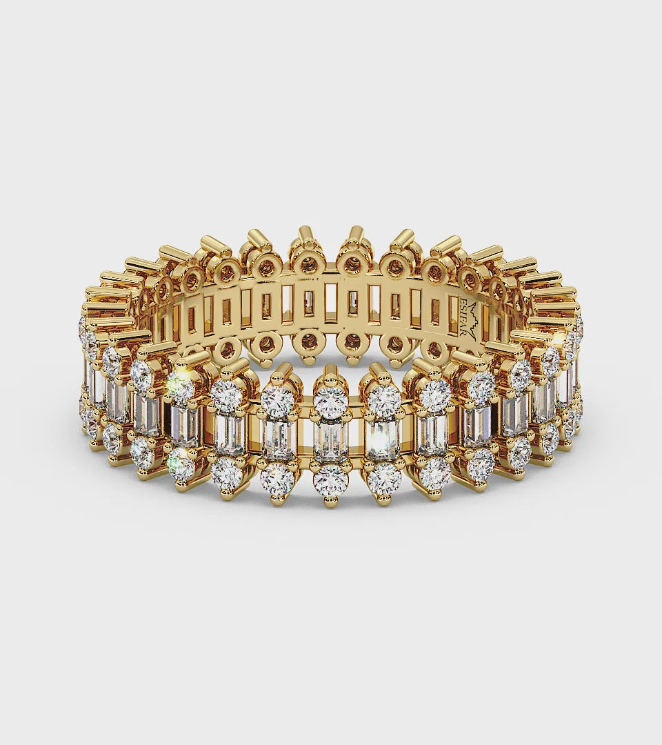 Round and Emerald-Cut Diamond Eternity Ring in Double-Gallery